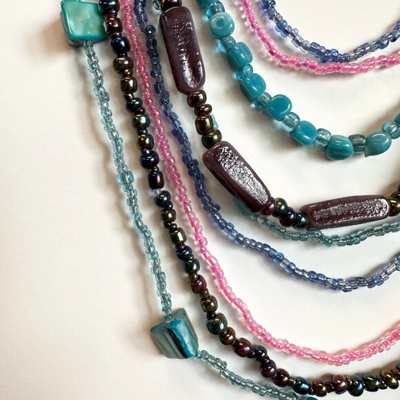 Blue and Violet Beaded Multi-Strand Necklace Made in Indonesia - Picture 3 of 6